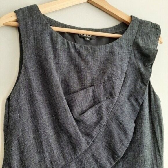 ALLEN B. / Linen & Cotton Blend Herringbone Pattern Dress Navy Blue Sz 10 - Picture 5 of 9